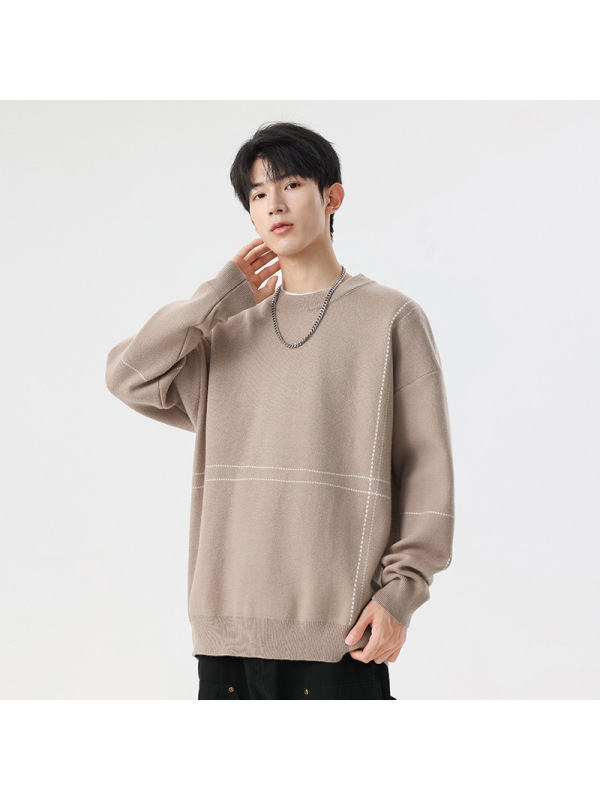 情侣毛衣针织衫纯色时尚圆领秋冬季新款宽松慵懒日常外穿男女上衣 XL 290-MY-3908卡其