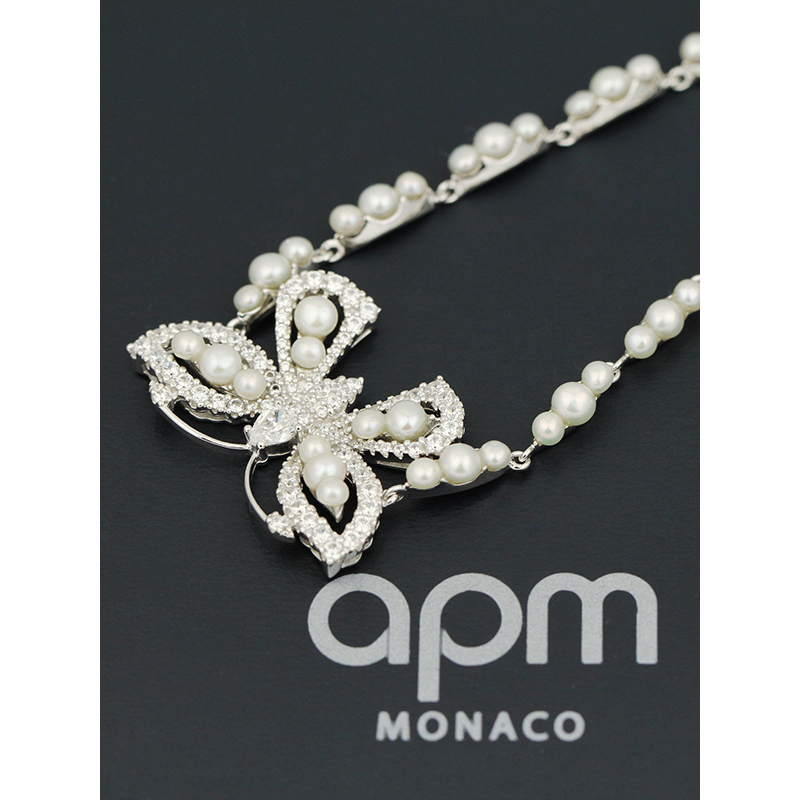 【apm MONACO】蝴蝶珍珠手腕链简约百搭女士款手环925银手链时尚手串商务休闲个性首饰礼物奢华贵族