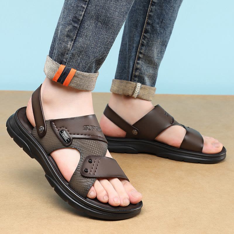 夏季shein凉鞋男款2025新款外穿防滑沙滩鞋软底大码48皮拖鞋百搭图片