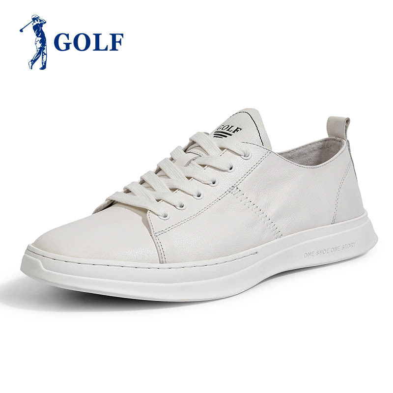 GOLF男鞋2019春季新款板鞋男韩版系带鞋子休闲鞋百搭真皮小白鞋潮