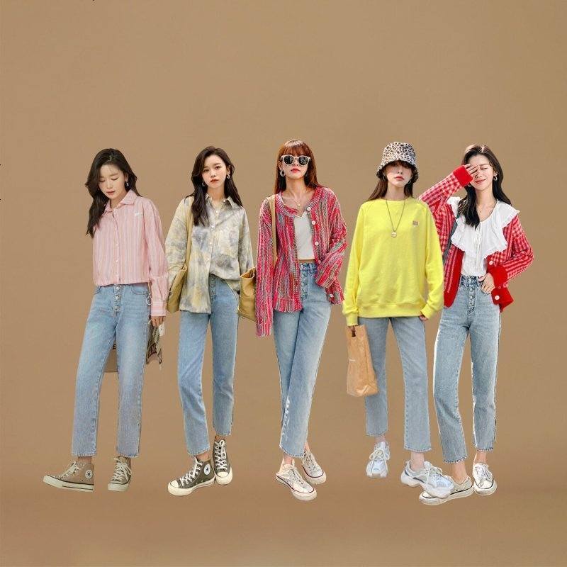 OtherMix九分牛仔裤情人节系列女2021年新款高腰直筒开叉浅色裤子