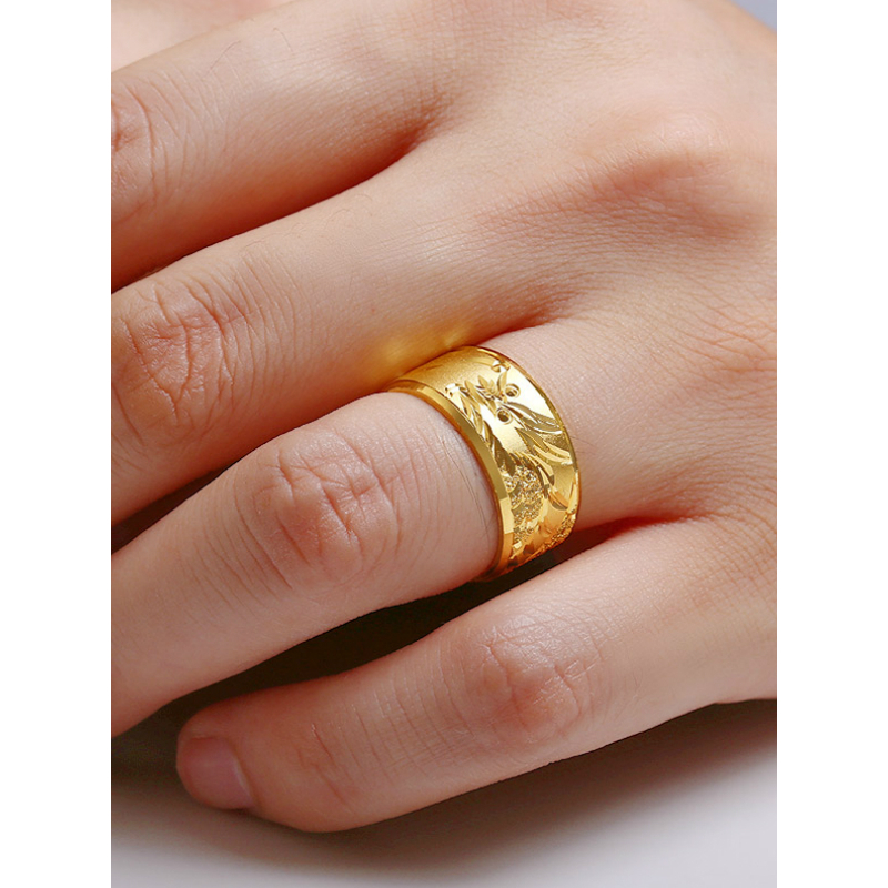 金大福(King tai fook)珠宝 黄金足金999宽版龙戒黄金戒指 男款足金戒指 EGRR00010