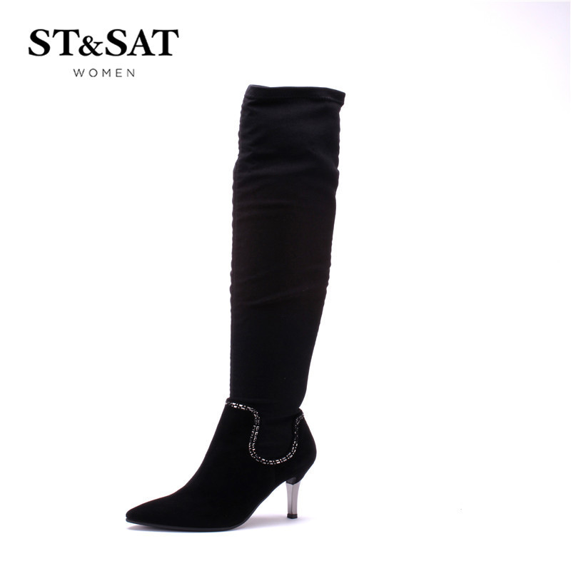 星期六ST&SAT绒面羊皮尖头超高跟拉链纯色女鞋SS44112441
