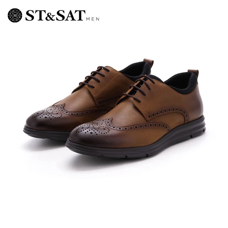 St&Sat/星期六牛皮革系带布洛克鞋英伦范男鞋SS73123410图片