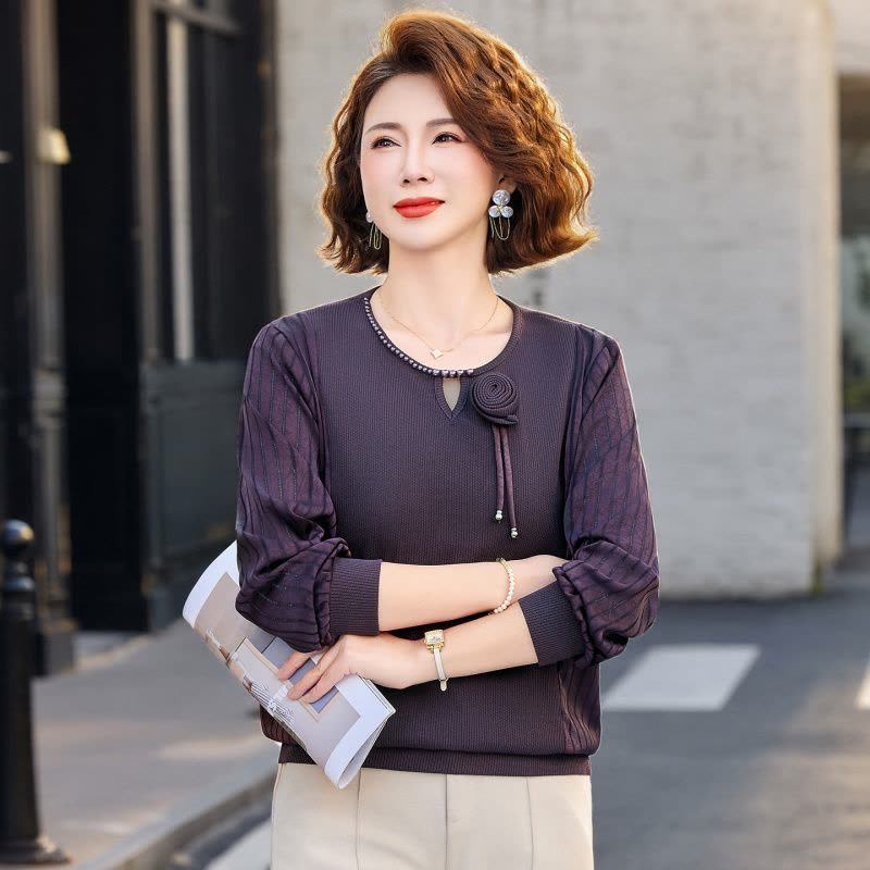 气质妈妈打底衫中老年春装洋气婆婆装中年春装小衫女50岁薄款上衣图片