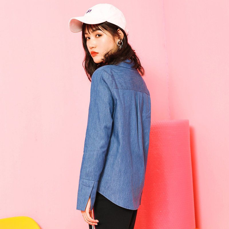 7M莫丽菲尔衬衫女学生韩版宽松春新款韩版宽松休闲绣花牛仔衬衫女70007745