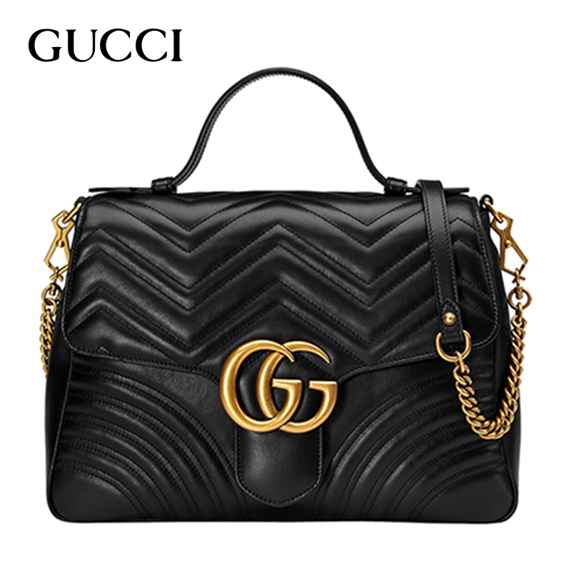 GUCCI 古驰 gucci女包 女士黑色金属双G单肩标斜挎包498109DTDIT1000