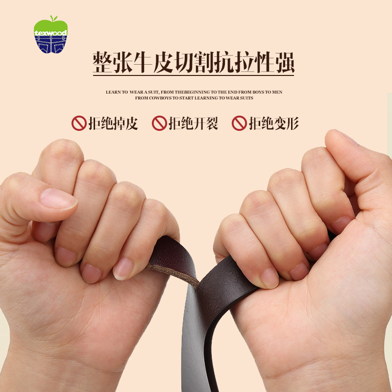 Texwood皮带男士针扣头层牛皮青年腰带中年休闲裤带韩版个性潮人