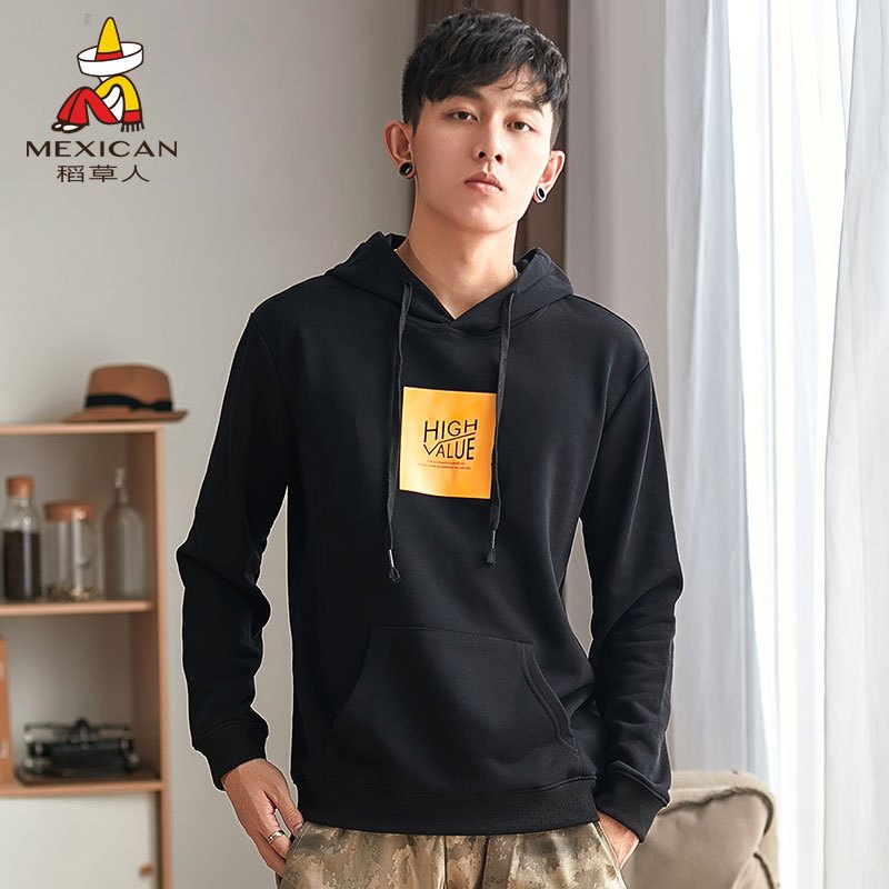 稻草人卫衣男2019秋季新品连帽衫简约印花男士休闲外套运动上衣