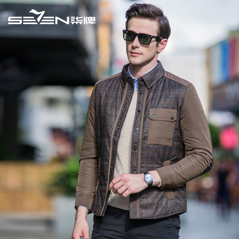 seven7/柒牌男装夹克秋季新品时尚中年翻领休闲茄克衫正品