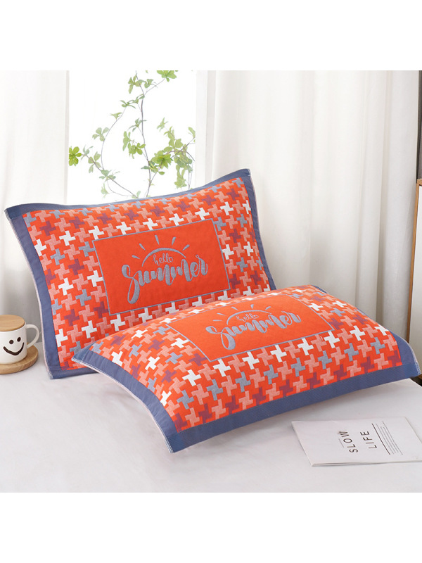 Ceba纯棉纱布枕巾五层成人枕头巾红色结婚用厂家不毛不色