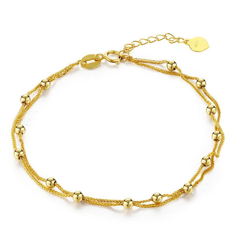 欧慕珠宝18k金女士简约百搭肖邦手链繁星点点金珠k黄链