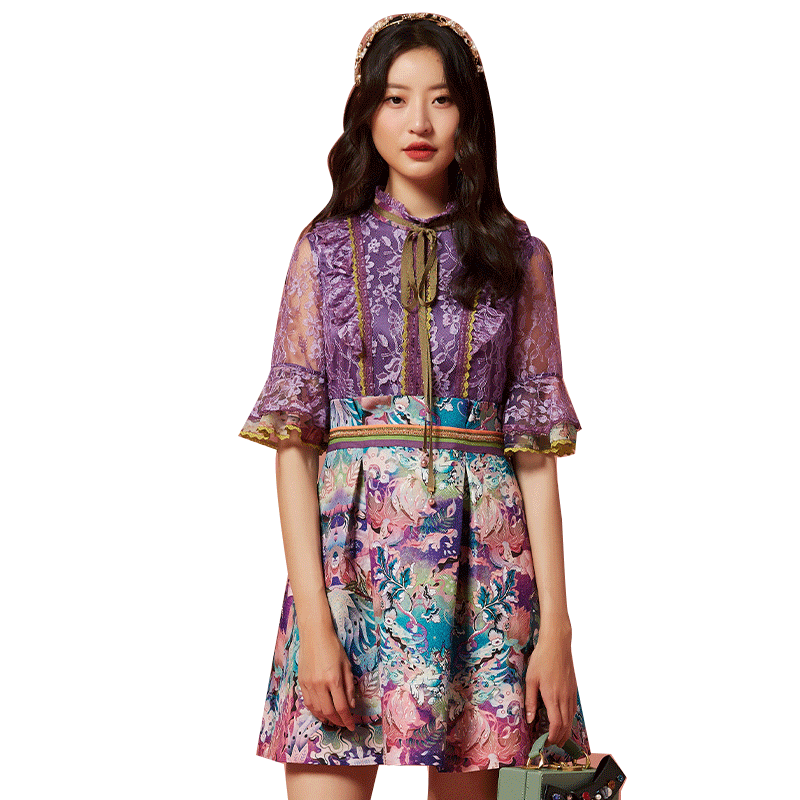 马克华菲女装2020年春夏新款典雅紫色气质连衣裙淑女裙子商场直发