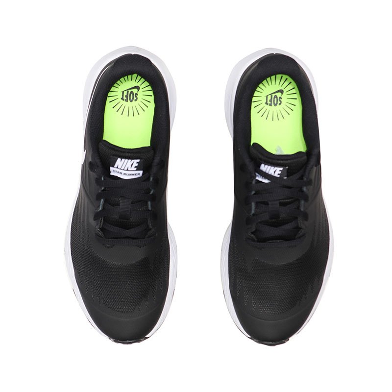 NIKE耐克男大童跑步鞋春季舒适轻便系带休闲运动鞋907254 907254-001黑+白+荧光黄 /适合脚长220mm
