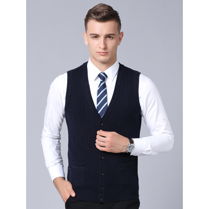 恒源祥男士马甲秋冬v领新款背心开衫羊毛马甲中老年坎肩毛衣针织衫
