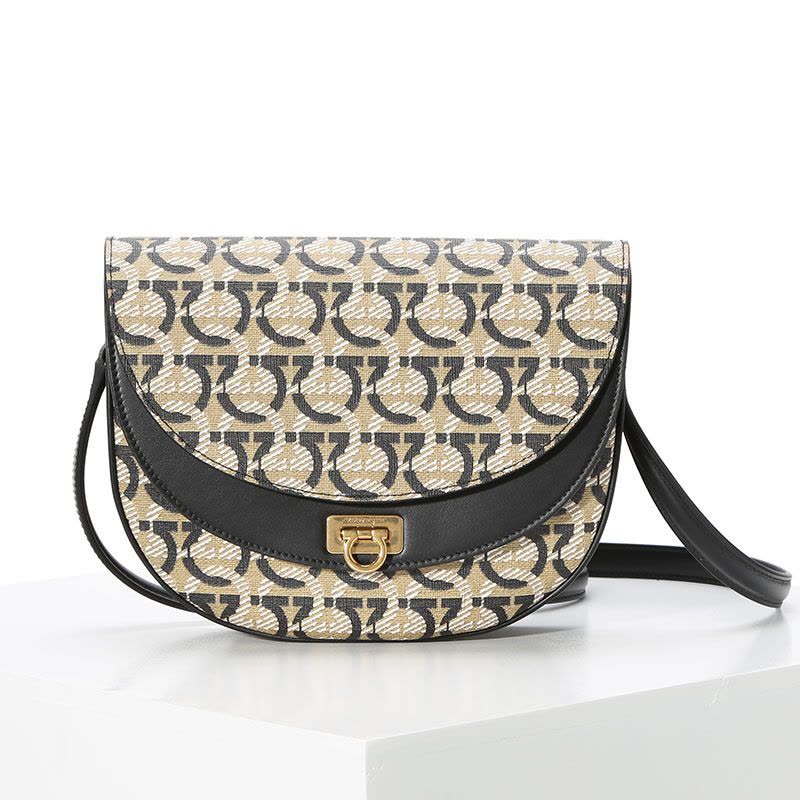 预订FERRAGAMO GANCINI 马鞍 老花款 单肩斜挎包21H986 织物\牛皮革图片