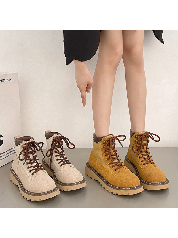 Three Sons英伦风机车厚底短筒大黄蜂马丁靴女2023新款秋季显瘦复古系带短靴