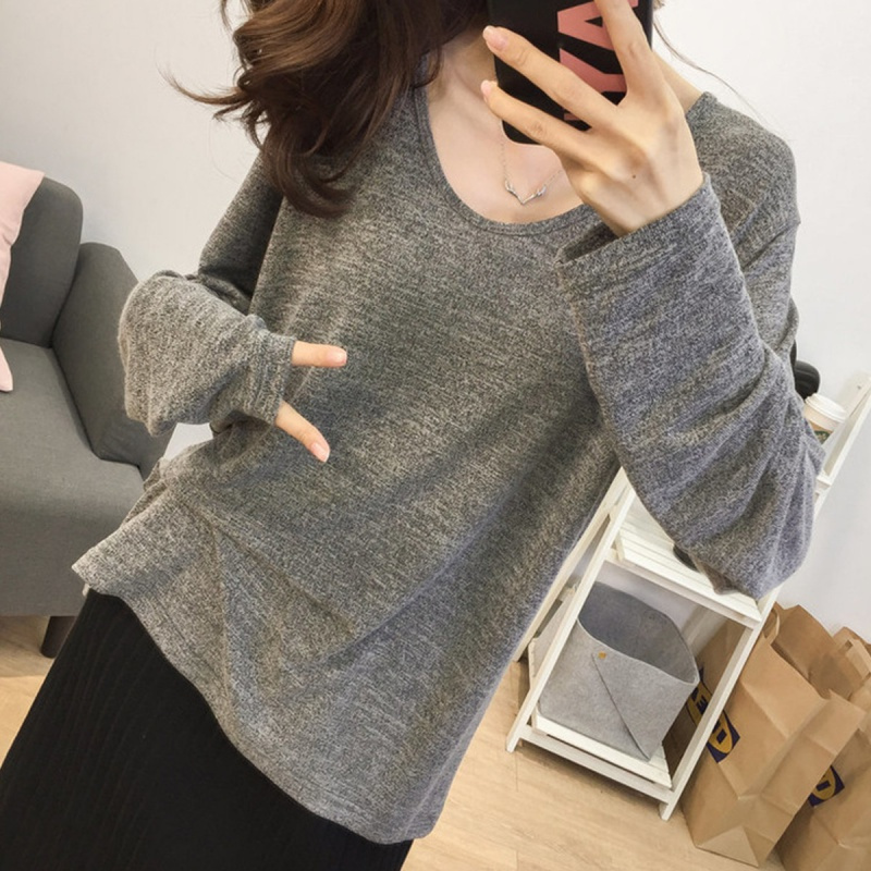如熙超火基础款薄针织衫女长袖百搭款宽松显瘦打底衫
