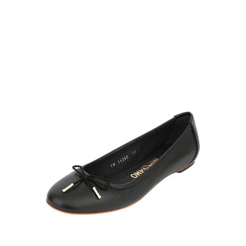 FERRAGAMO 蝴蝶结装饰羊皮女士平底鞋 658271NERO