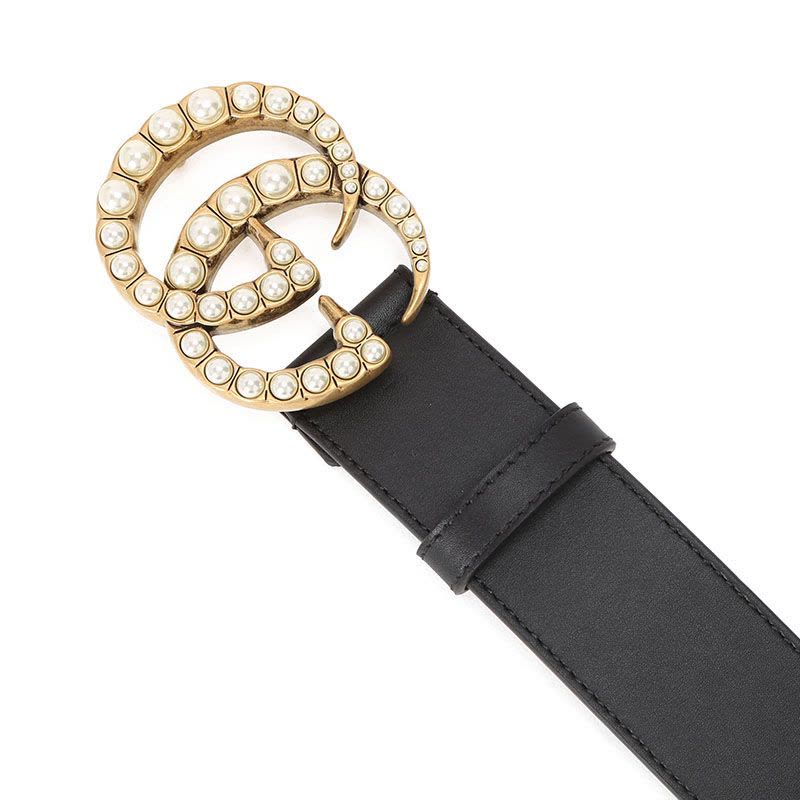 古驰 GUCCI 腰带 双G饰扣珍珠光面皮453260金扣 女款腰带女士皮带图片