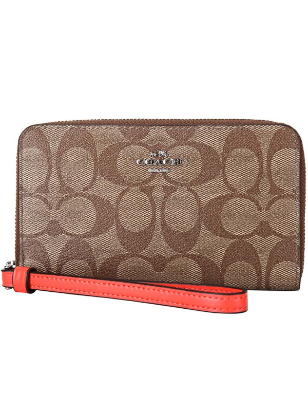 COACH 蔻驰女士卡其色PVC中长款手拿包零钱包 F57468 SVC8O