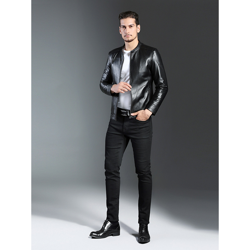 汤尼保罗tonypaulo男款时尚休闲修身百搭绵羊皮真皮皮衣皮衣外套