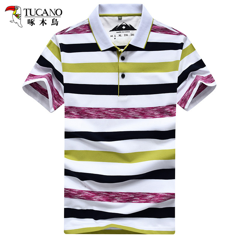 啄木鸟(TUCANO)短袖T恤男士时尚条纹t恤翻领POLO衫 17001ZM1716