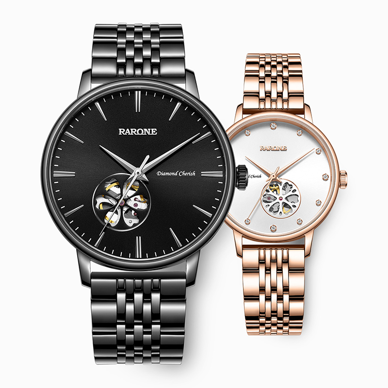 雷诺潮流时尚情侣对表百合镂空机械表正品86702989视频