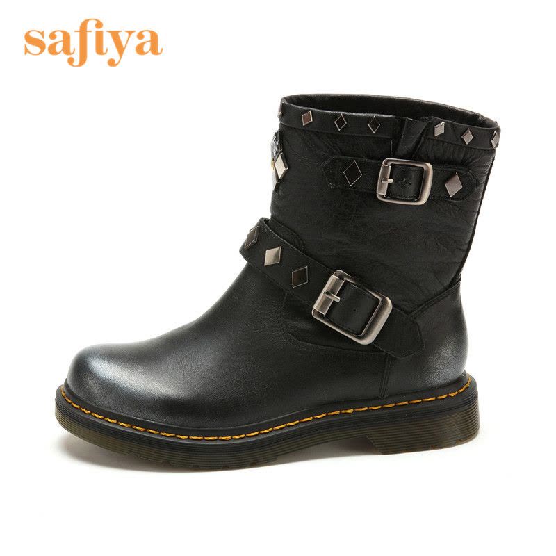 索菲娅Safiya牛皮圆头低跟套脚皮带装饰深口女鞋SF44111910图片