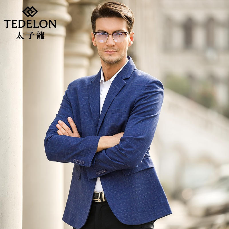 太子龙2018新款春季男士商务休闲西装修身西服外套上衣男装薄款白领