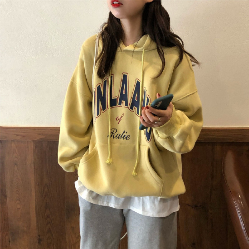 秋冬新款韩版加绒连帽卫衣女宽松韩版潮ins学生上衣外套女装