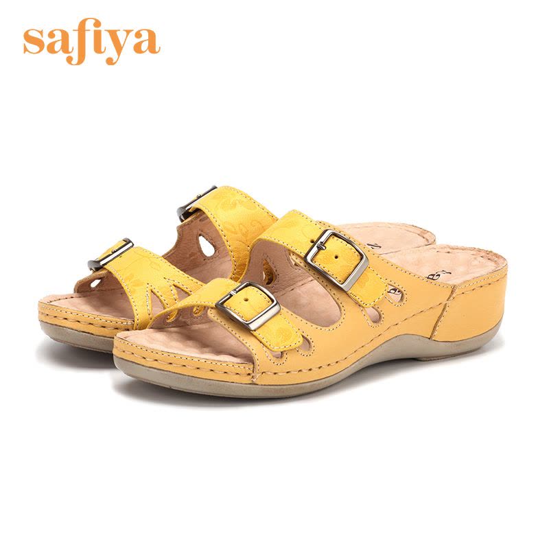 索菲娅Safiya牛皮圆头中跟套脚金属凉鞋女SF62116028图片