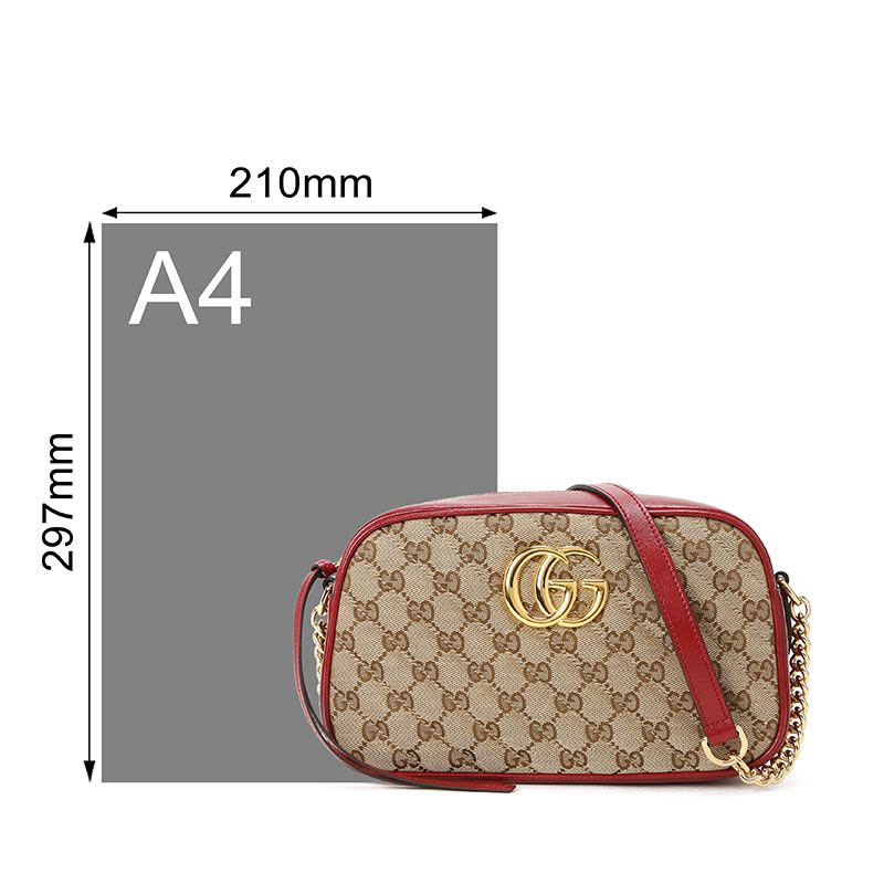 GUCCI 古驰 GG Marmont 皮拼链条包 单肩包 斜挎包 小号 双G饰扣绗缝皮443497图片