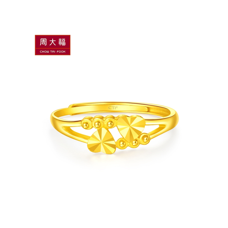 周大福珠宝首饰双心足金黄金戒指计价（工费48元）F217475