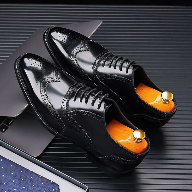 洛克皮鞋男雕花英伦风真皮百搭透气男鞋商务休闲鞋新郎正装结婚鞋