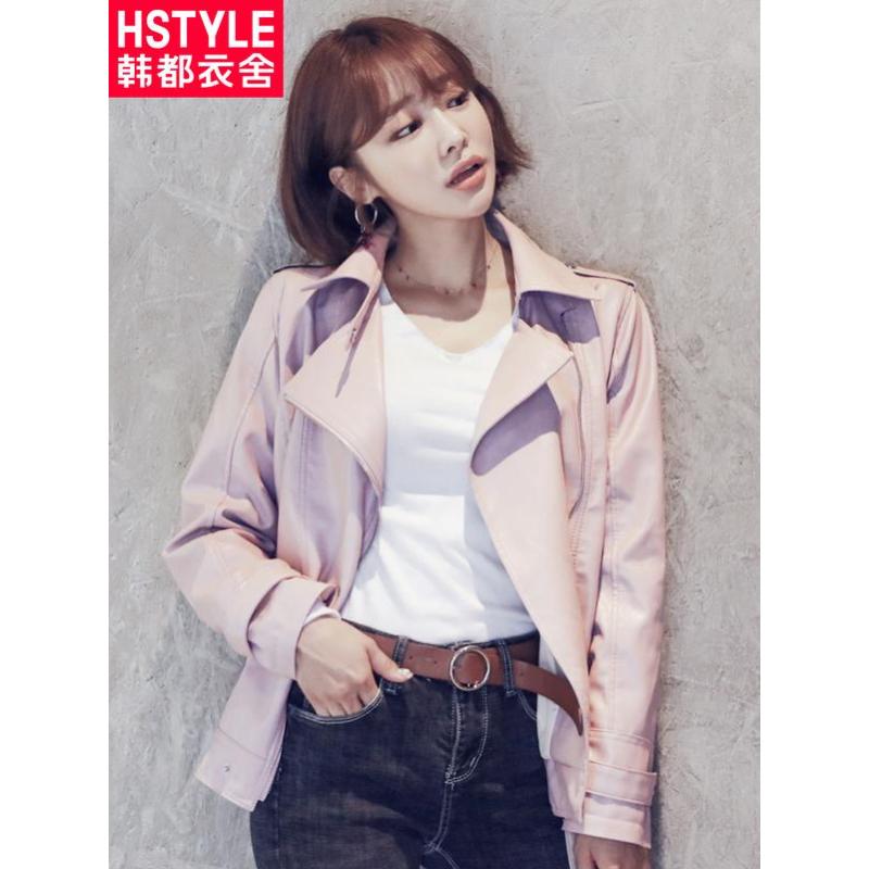 韩都衣舍2018韩版女装秋装新款短款宽松机车夹克外套皮衣gy9528筱