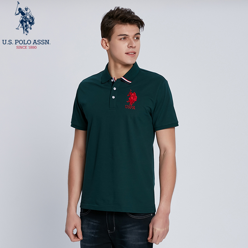 USPOLO ASSN（55.9%棉）夏季新款男士polo衫时尚休闲刺绣翻领简约轻商务短袖衫