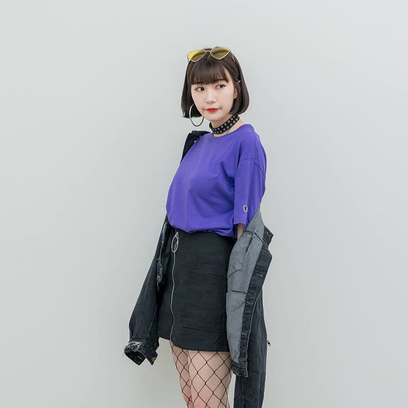 champion 冠军 情侣款 纯色修身基础款经典 T恤 短袖 T425PR紫图片