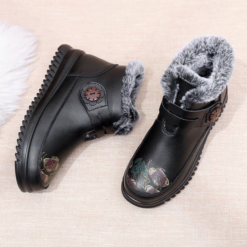 新款真皮妈妈棉鞋软底防滑加厚舒适中老年女棉鞋图片