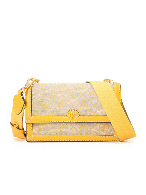 TORY BURCH MONOGRAM 口盖包 双T老花 织物拼皮 81000