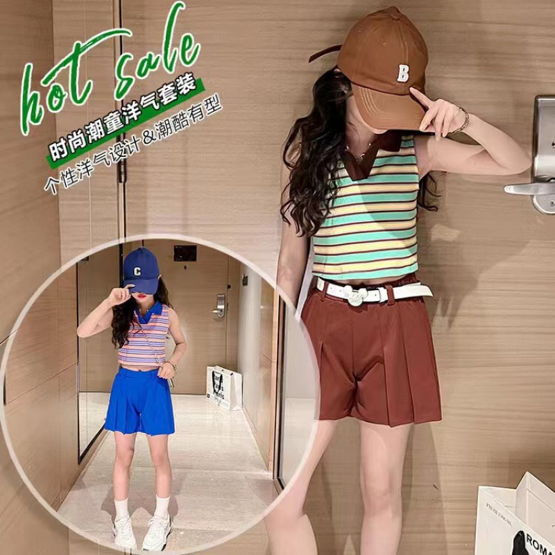 女童夏装套装新款网红儿童时髦洋气衣服女大童夏季短袖两件套