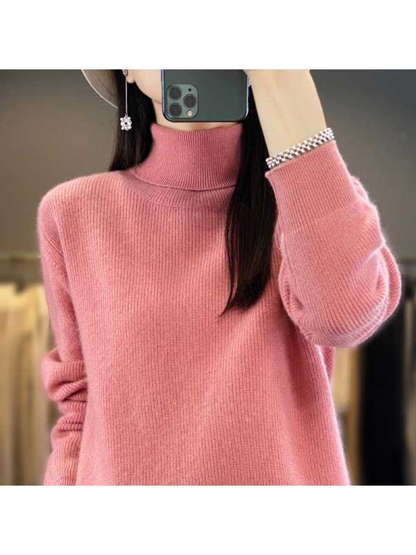 秋冬新款高翻领套头毛衣女长袖针织打底衫简约百搭保暖内搭毛衫