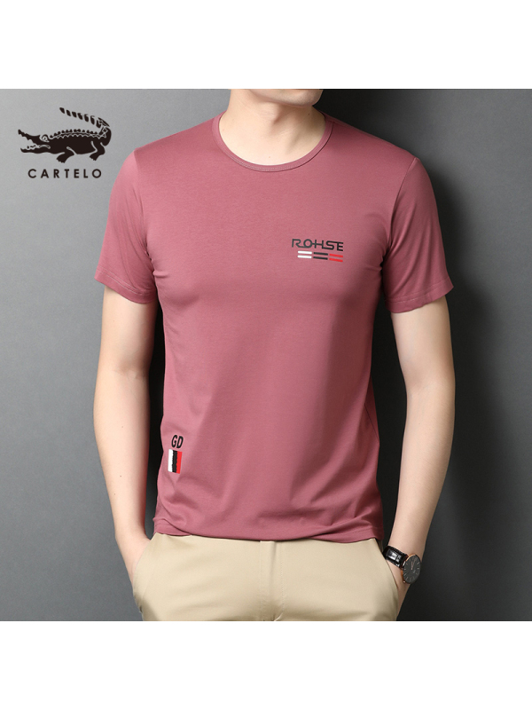鳄鱼男士(CARTELO)t恤短袖棉衣服潮牌2020新款夏男装潮流半袖纯圆领上衣
