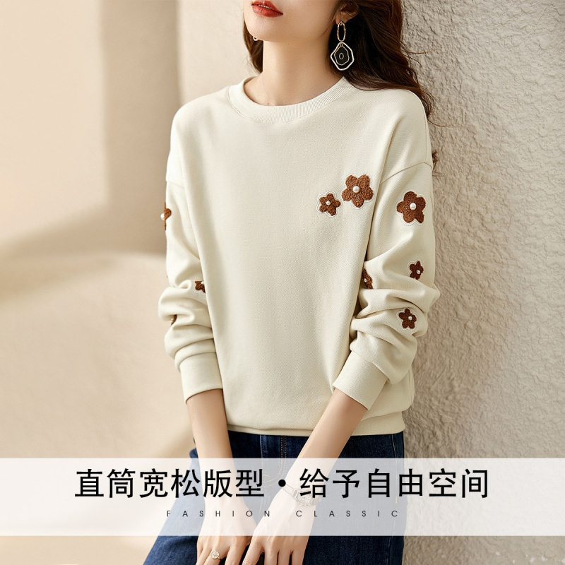 OUNIXUE欧昵雪 | [运动休闲卫衣]春时尚慵懒风圆领落肩长袖百搭套头女式上衣