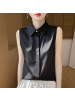 丝绸缎面25夏季新款女装POLO领无袖衬衫短款百搭T恤背心气质上衣