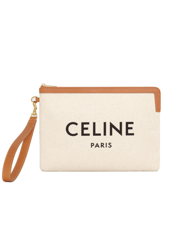 【预定】CELINE/思琳 CELINE标识织物面料和小牛皮饰带手拿包 10E63