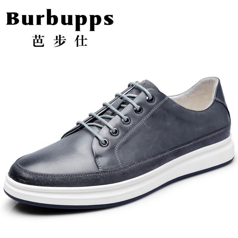 法国品牌芭步仕Burbupps 2018新款男士真皮潮流时尚圆头系带休闲鞋