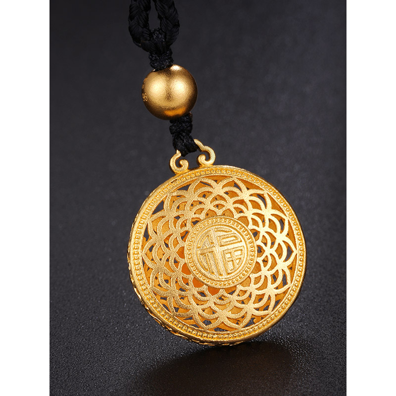 金大福kingtaifook古法传承金镂空雕花福字平安扣黄金足金999吊坠