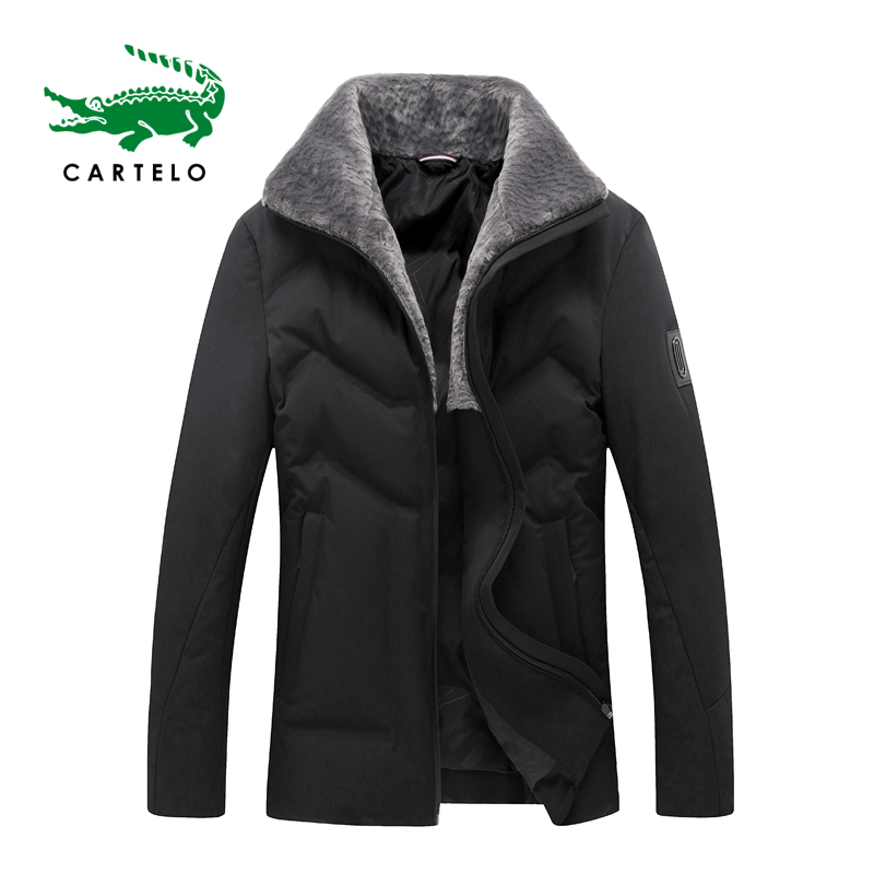 CARTELO 2020新款男士羽绒服翻领带毛商务男外套冬装