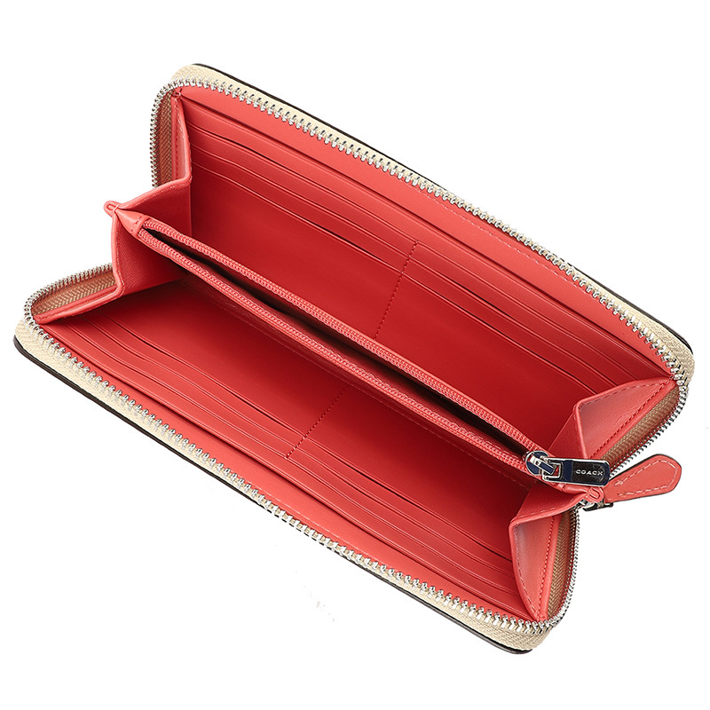 coach蔻驰女士钱包女士卡其渐变色pvc长款钱包钱夹